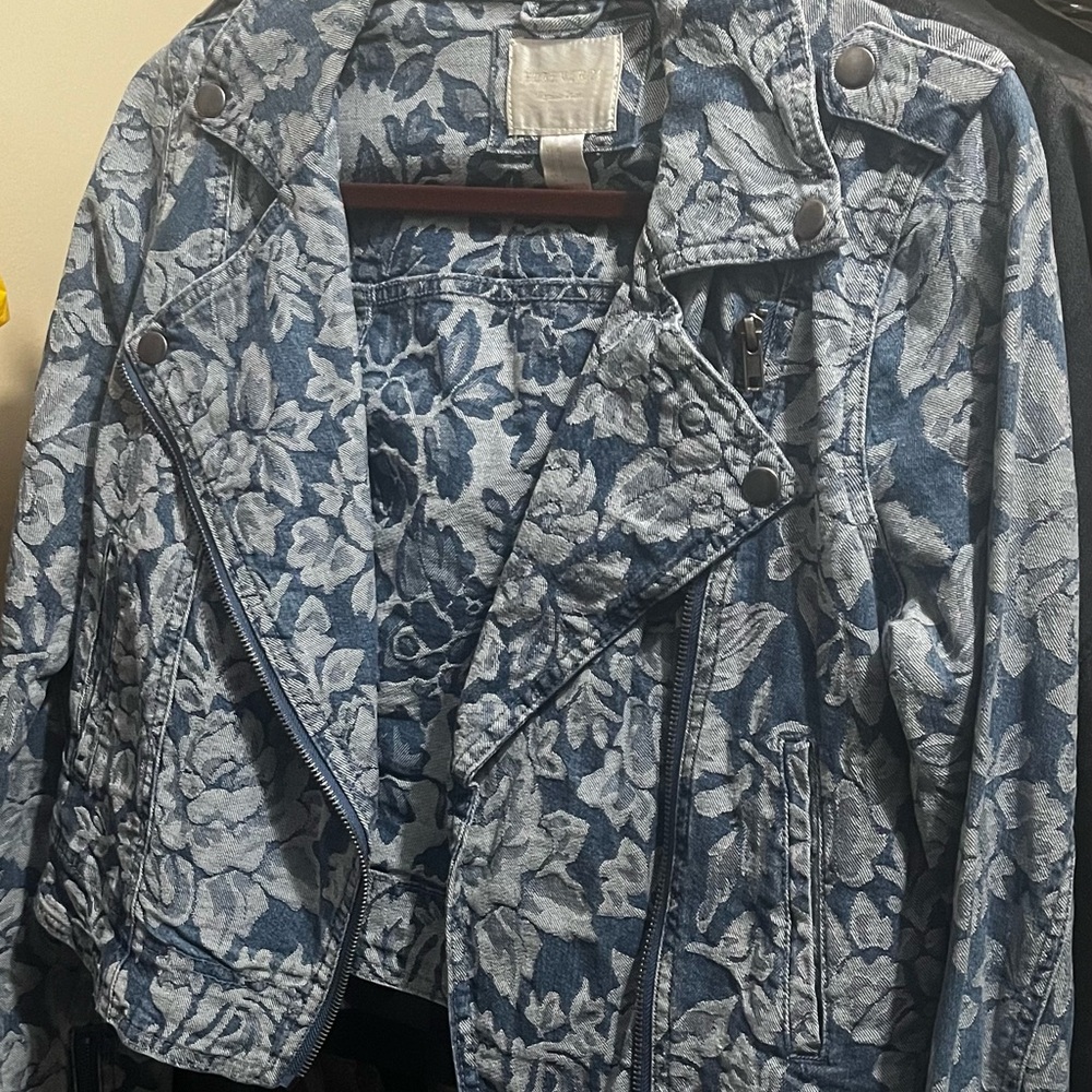 Forever 21 Floral Denim Moto Jean Jacket